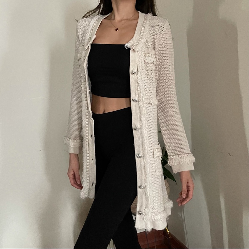 INC International Concepts beige knit button-up cardigan, size M